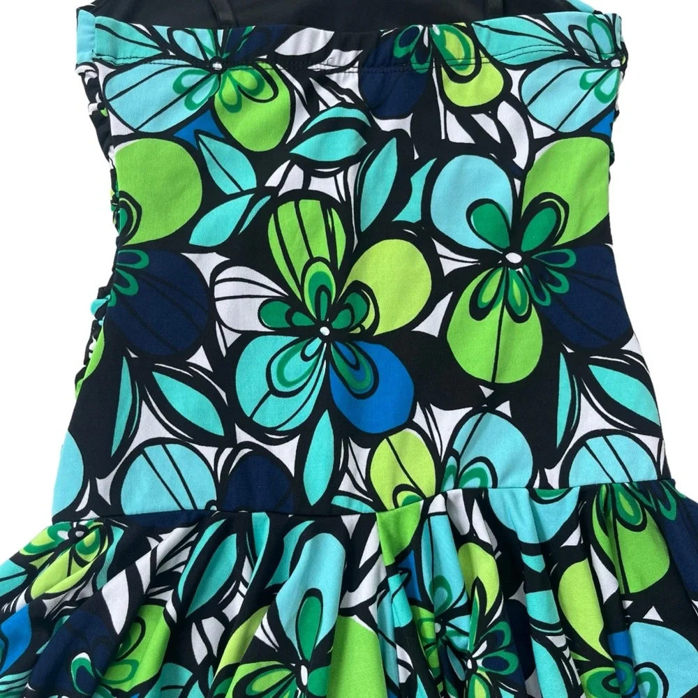 iz BYER California Girl’s Size 8 Turquoise Lime Green, Floral Handkerchief Dress